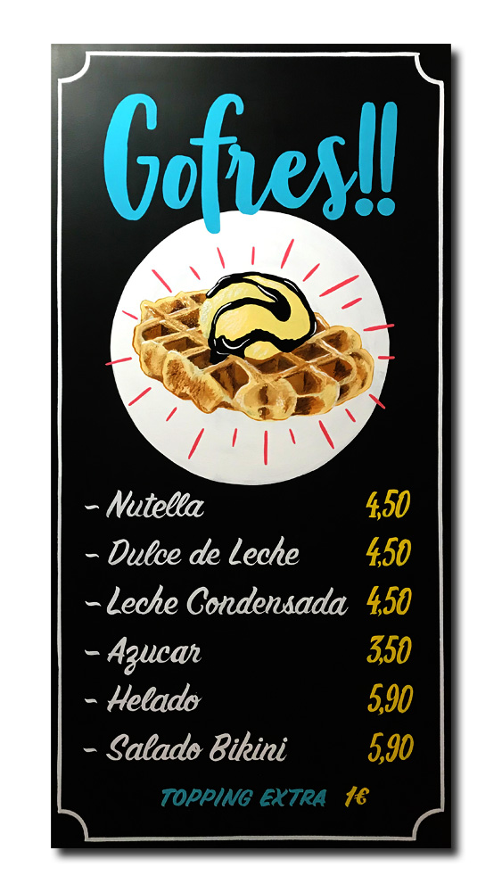 pizarra-decorada-rotulada-a-mano-gofres-bar