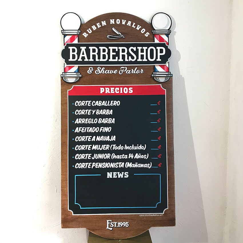 Pizarra-artesanal-vintage-Barbería-Madrid
