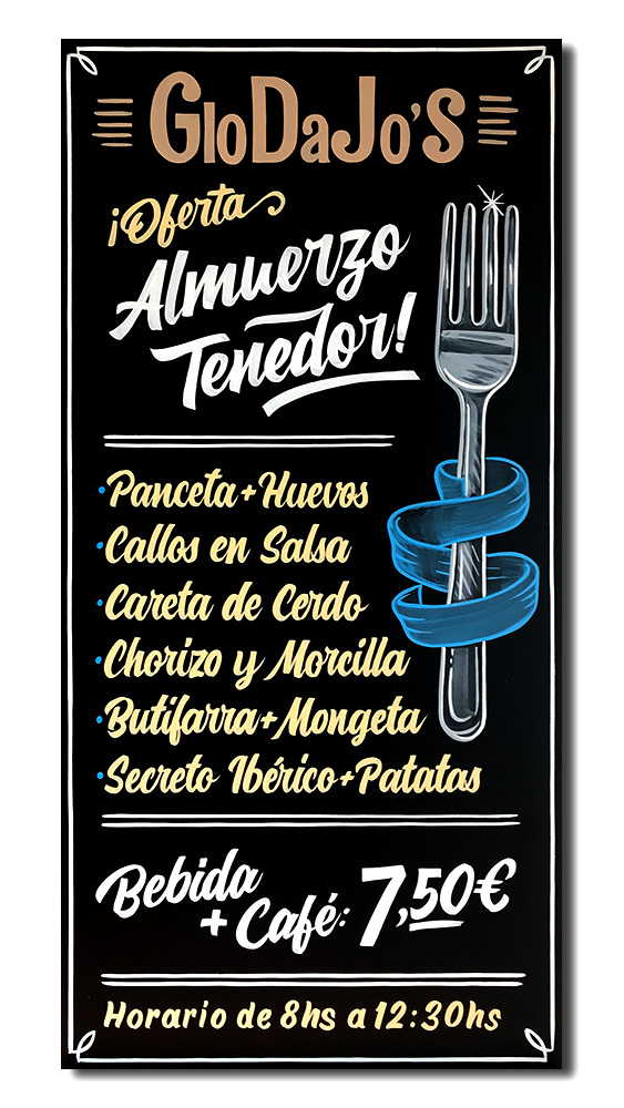 rotulación a mano pizarra almuerzo restaurante