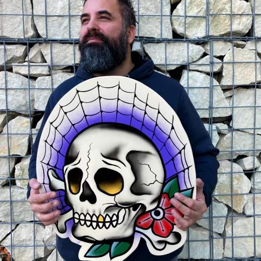 Letrero-Calavera-tattoo-tradicional-Pintado-a-mano-CRoldan-Art