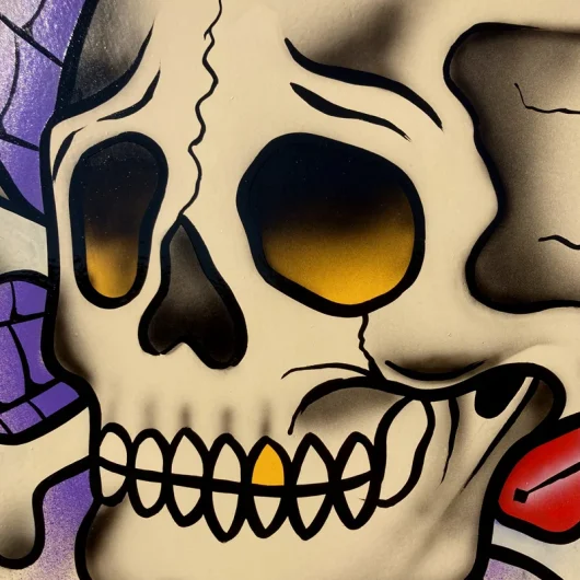 Letrero-madera-Calavera-tattoo-tradicional-Pintado-a-mano