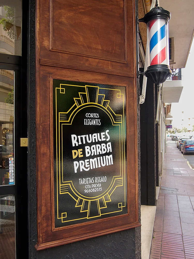 Letrero pintado a mano estilo art decó para Barbería