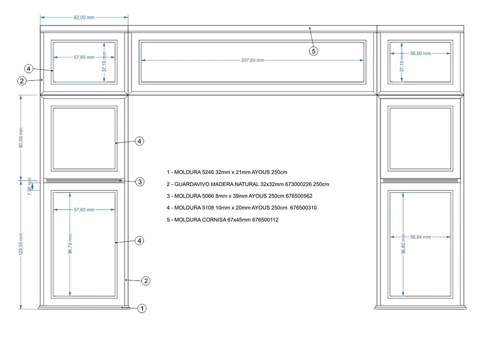Plano de construcción en madera para decoración de fachada barbería