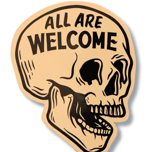 Letrero-Madera-Pintado-a-Mano-Calavera-All-Are-Welcome